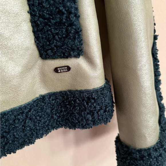 NWT Scotch & Soda Green Faux Shearling Faux Leather Aviator Bomber Jacket - Picture 4 of 6